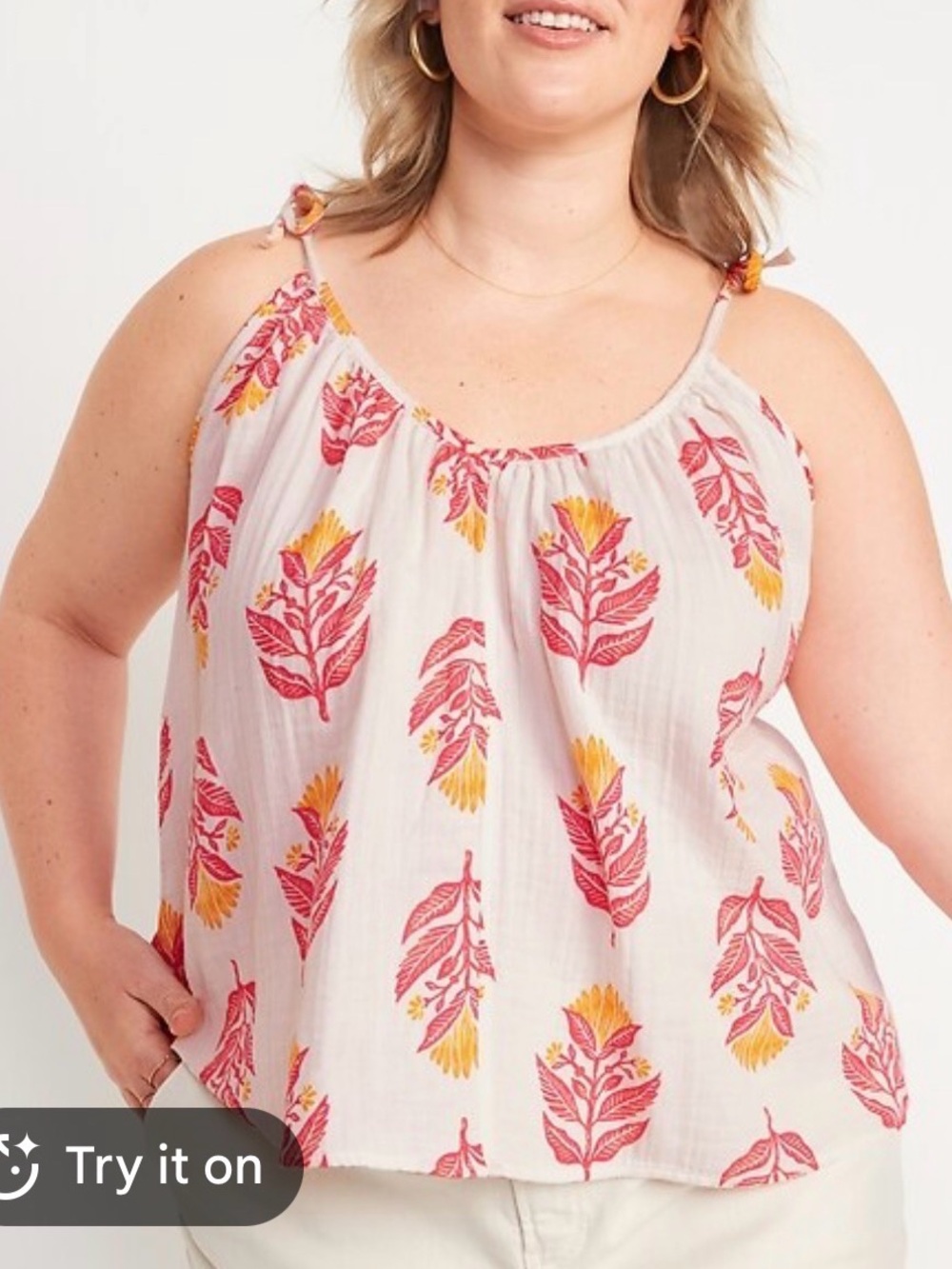 Old Navy Pink & Yellow Floral Tie-Strap Tank Top